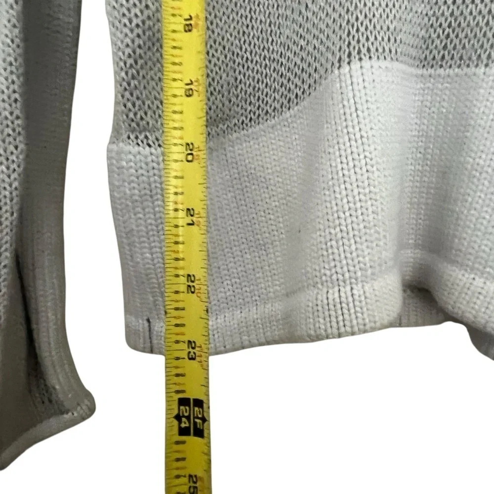 Helmut Lang Sheer Gray Knit Crochet Popover Colorblock Wool Blend Sweater SZ S